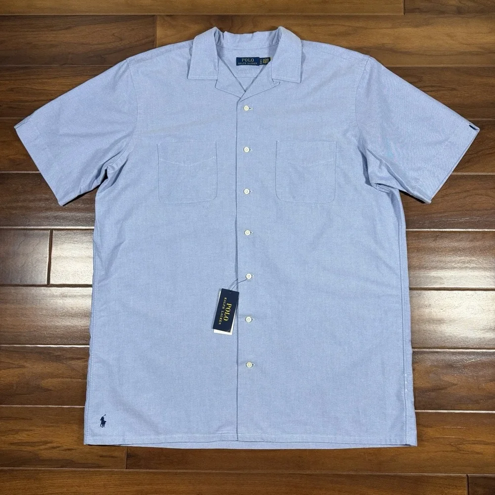 Polo Ralph Lauren Men's Size XLT Blue‎ Oxford Camp Button Up Shirt S/S